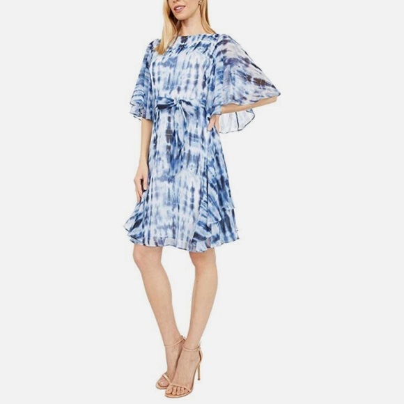 Lauren Ralph Lauren Mandie Tie Dye Flutter Sleeve Chiffon Dress Size 8 - Picture 1 of 16